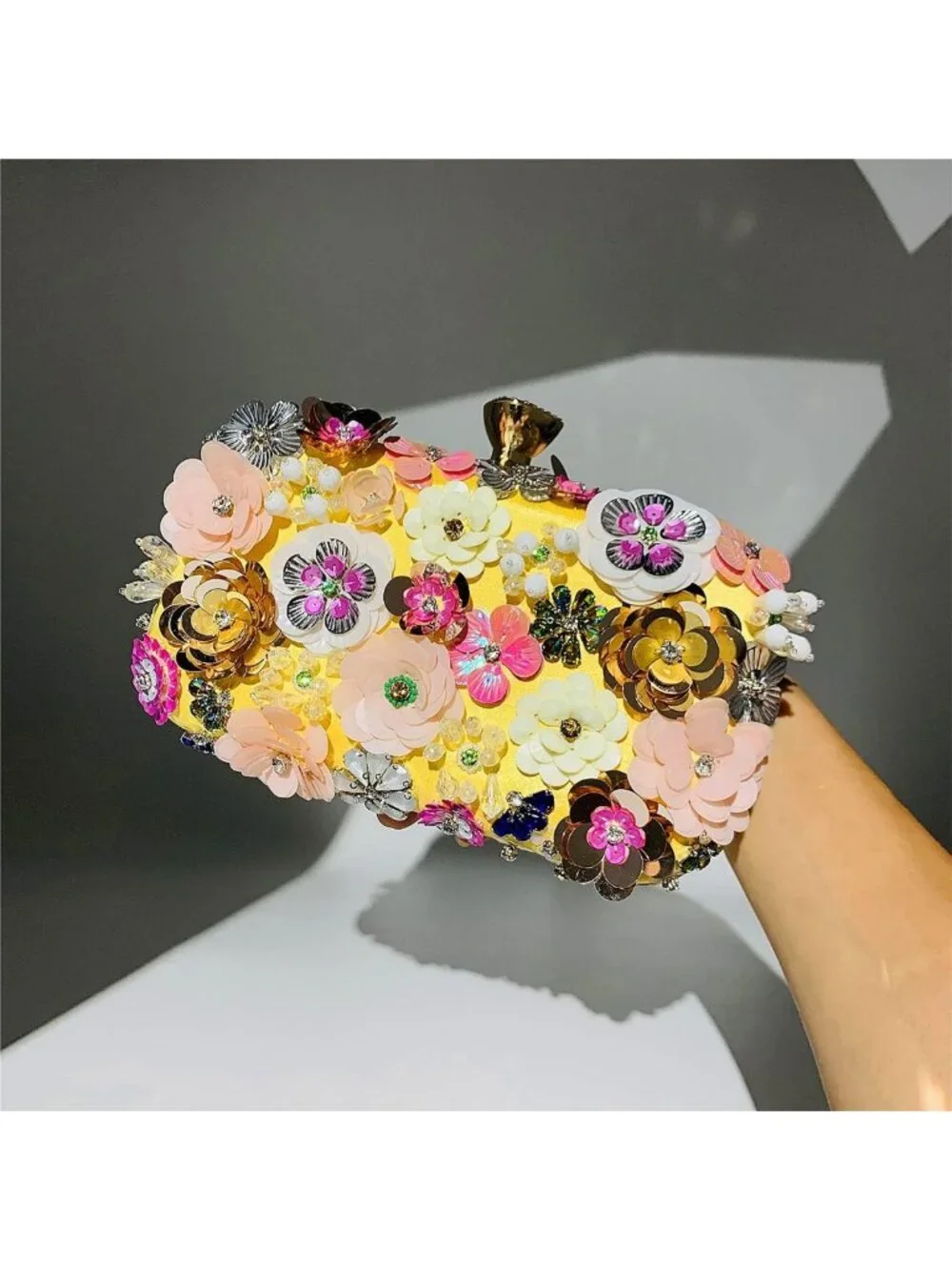 Floral Evening Clutch Handbag with Chain Strap - Stylish Shoulder Bag for Women